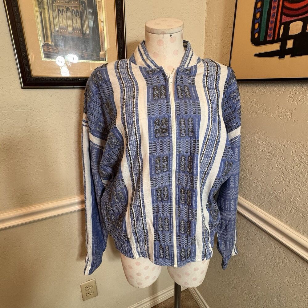 Vintage Artsy 90s Grandma Core Beaded Track Jacket Bomber Size L